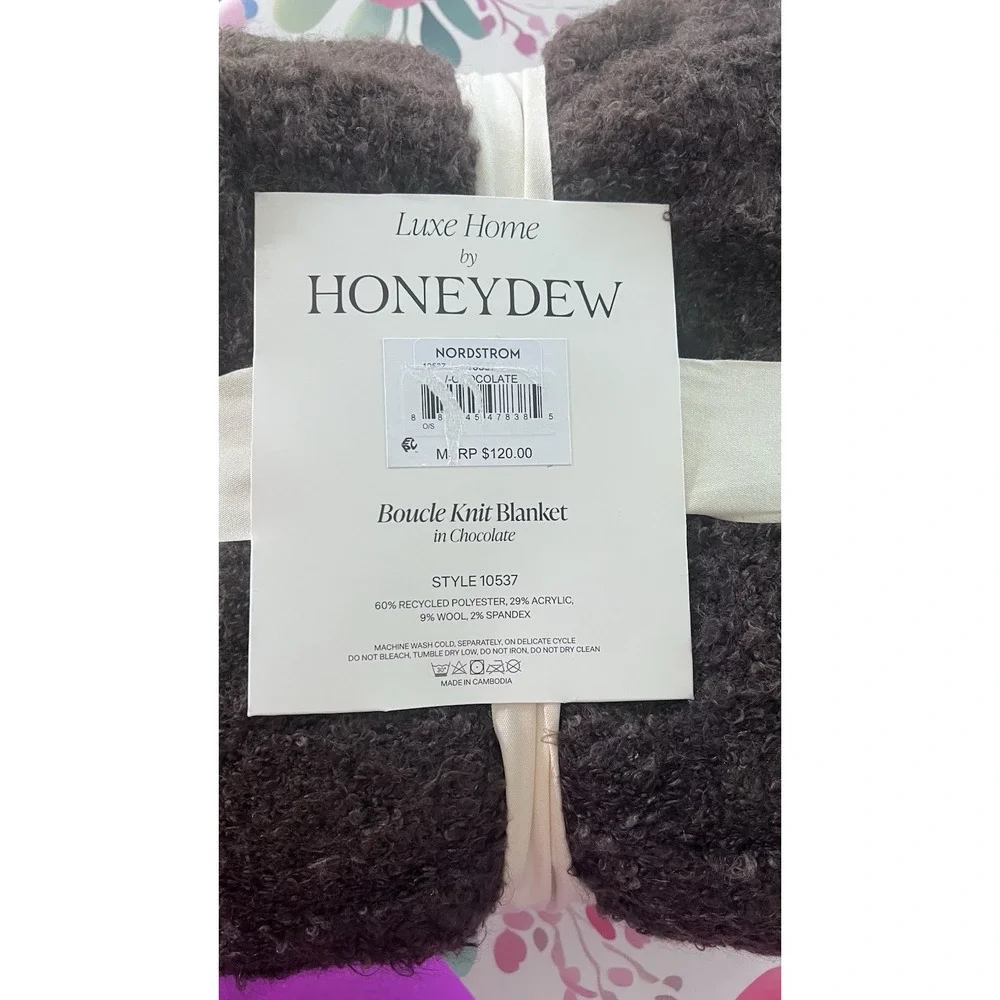 Luxe Home By Honeydew Boucle Knit Throw Fringe Blanket Chocolate 50